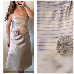BCBG MAXAZRIA Gold Square Neck Retro Satin Dress 2 Wedding Bridesmaid Formal